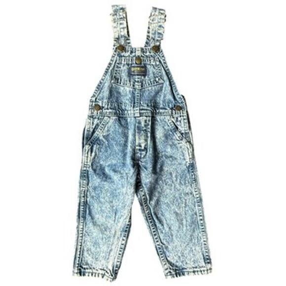 OshKosh B'GOSH Vintage 80s 90s Vestbak Overalls 2T Acid Wash Denim USA Made Logo - Picture 1 of 11